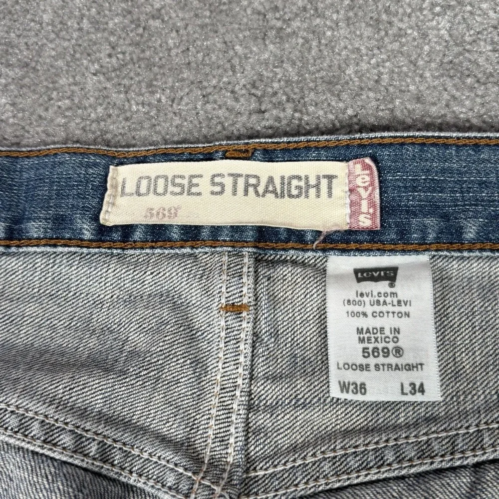 Levis 569 Jeans Mens 36x34 Loose Straight Fit Blue Denim Cotton Faded Baggy Y2K
